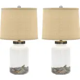 Shoreline Treasures 27" Table Lamp in Glass, Seashells & Burlap Shade (Set of 2)